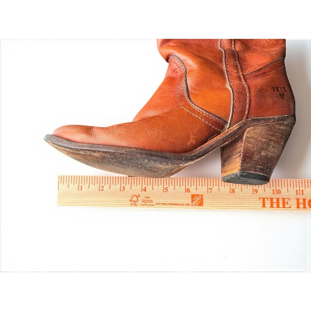Vtg Frye 70's Campus Leather Stacked Heel Riding Boots Womens 8 Cognac Brown USA - Picture 12 of 12